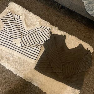 LA Hearts women’s lace up tie-up sleeves chunky knit v-neck sweater bundle M